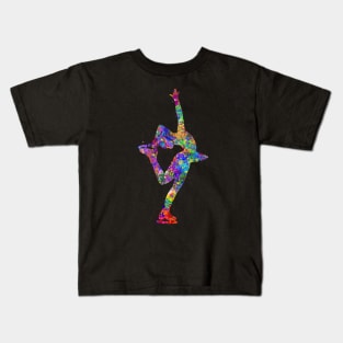 Ice skater girl watercolor art Kids T-Shirt